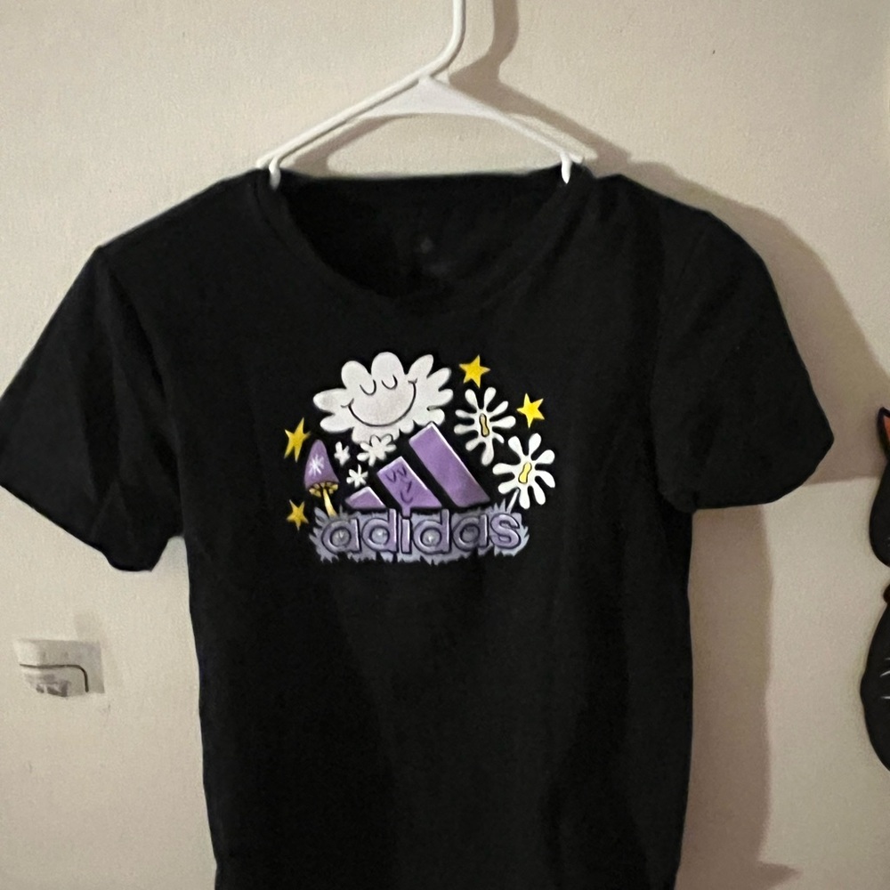 Adidas Black Tee with Purple and Yellow Graphic